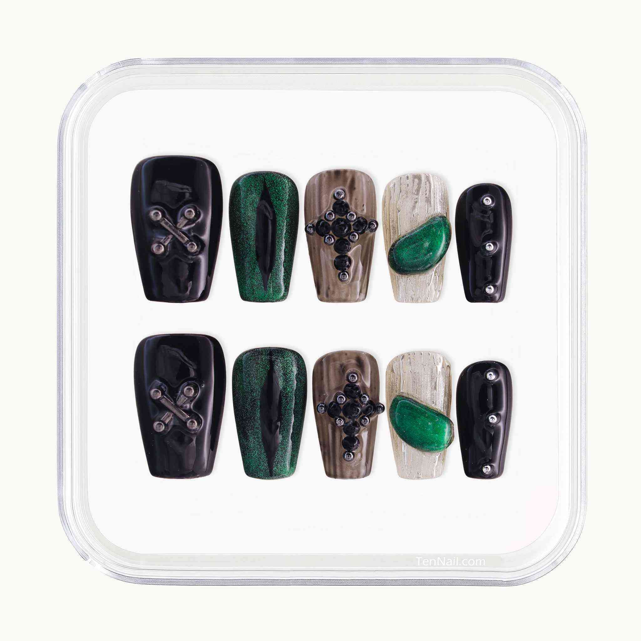 Midnight Emerald Cross? reusable Press on nails by Tennail